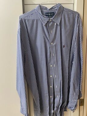 Ralph Lauren Navy and White Gingham Button-Down Shirt - Men's